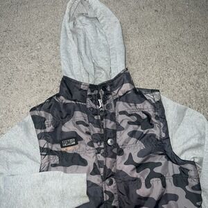 Fox Racing Jacket Mens Large Black Gray Camo Vest Gray Sleeve Moto Coat